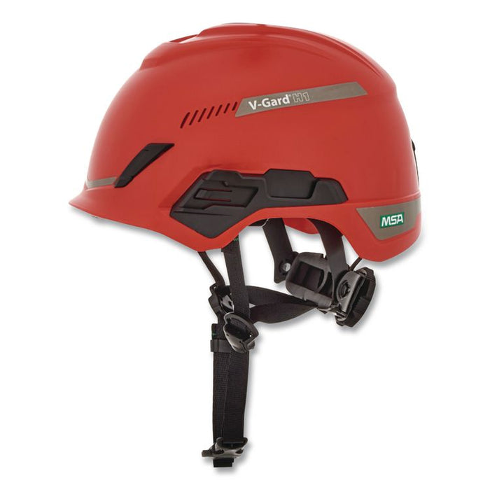 V-Gard H1 Safety Helmet, Vented, Brimless, Fas-Trac III Pivot Ratchet Suspension, One Size Fits Most (6.5 to 8), Red