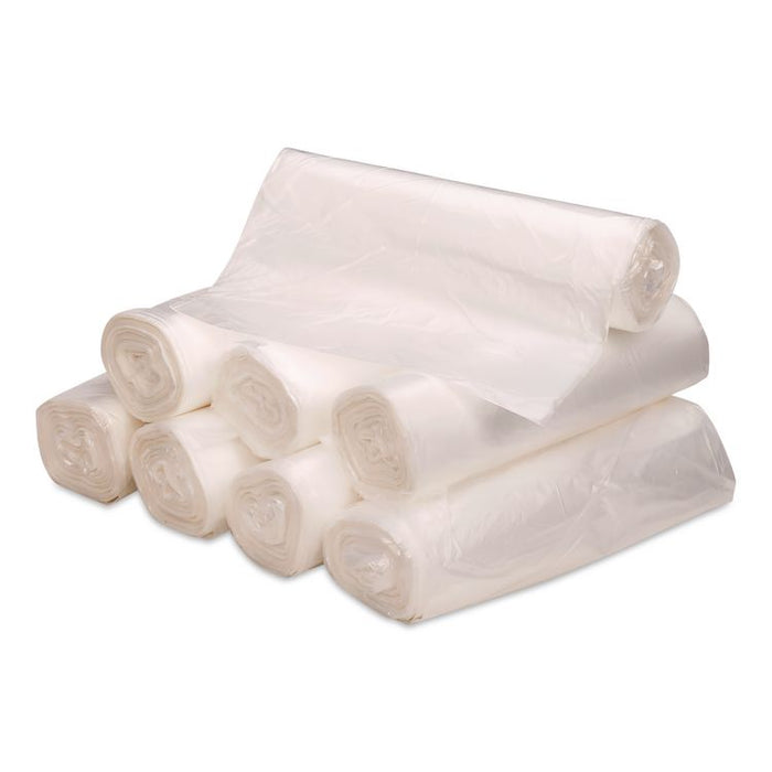 Linear Low-Density Can Liners, 10 gal, 0.6 mil, 24" x 23", Clear, 25 Bags/Roll, 20 Rolls/Carton