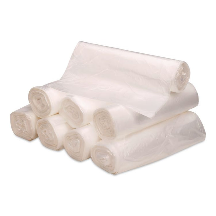 Linear Low-Density Can Liners, 60 gal, 0.9 mil, 38" x 58", Clear, 10 Bags/Roll, 10 Rolls/Carton