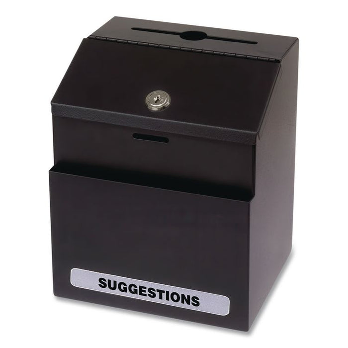 Steel Suggestion Box with Locking Top, 7 x 6 x 8.5, Black