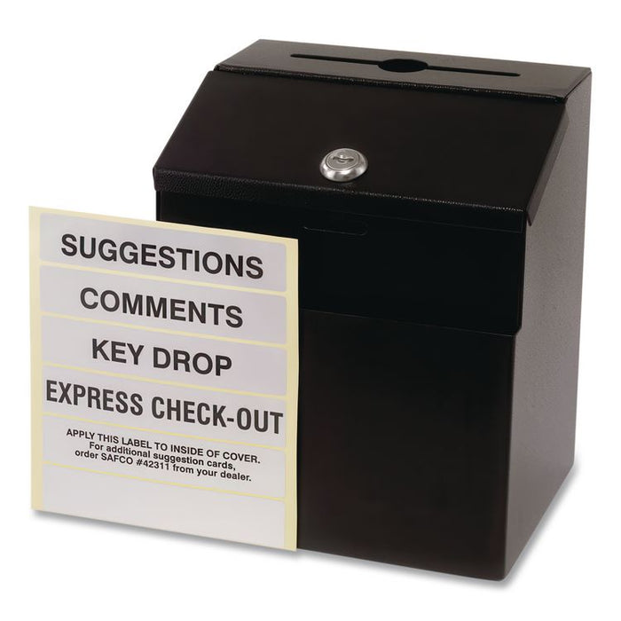 Steel Suggestion Box with Locking Top, 7 x 6 x 8.5, Black