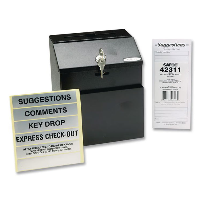 Steel Suggestion Box with Locking Top, 7 x 6 x 8.5, Black