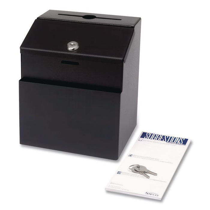 Steel Suggestion Box with Locking Top, 7 x 6 x 8.5, Black