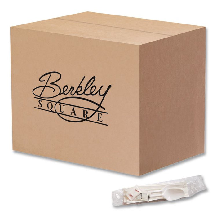 Mediumweight Cutlery Kit, Fork/Knife/Napkin/Pepper/Salt/Spoon, Plastic, White, 250/Carton