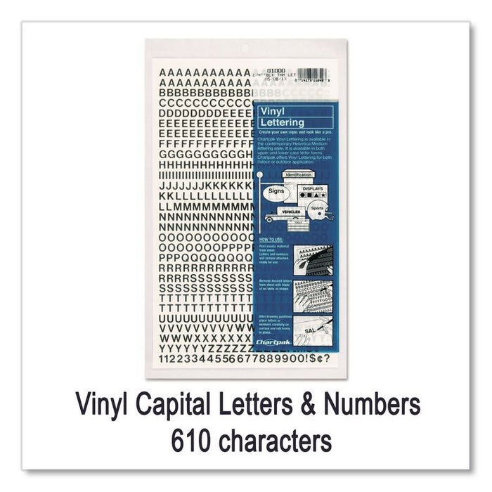 Press-On Vinyl Self-Adhesive Numbers and Uppercase Letters, 0.25" Tall, Black Characters, 610/Pack
