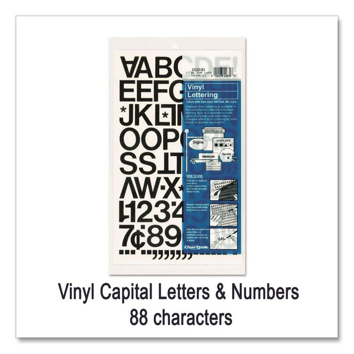 Press-On Vinyl Self-Adhesive Numbers and Uppercase Letters, 1" Tall, Black Characters, 88/Pack