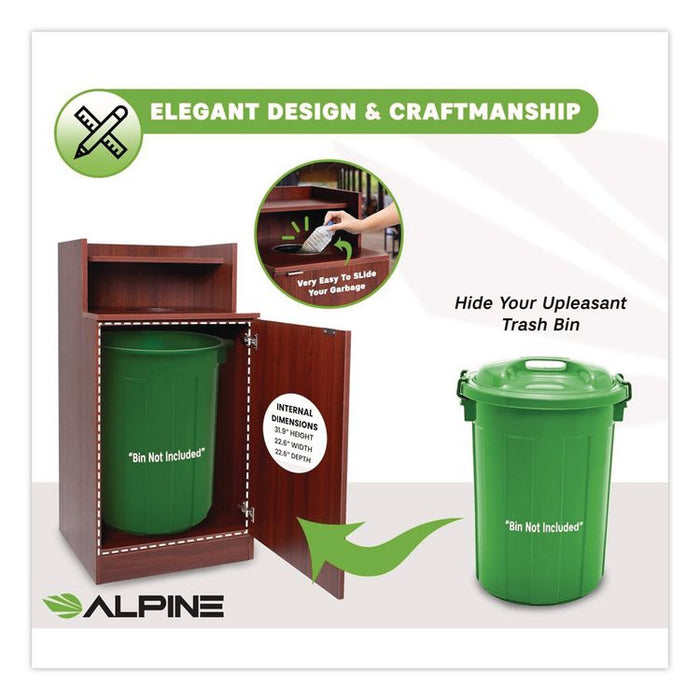 Food Service Trash Enclosure, 32 gal, Melamine Faced Chipboard, Mahogany