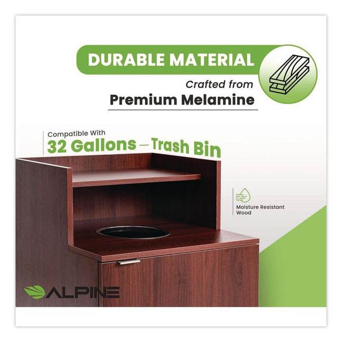 Food Service Trash Enclosure, 32 gal, Melamine Faced Chipboard, Mahogany