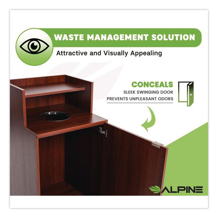 Food Service Trash Enclosure, 32 gal, Melamine Faced Chipboard, Mahogany