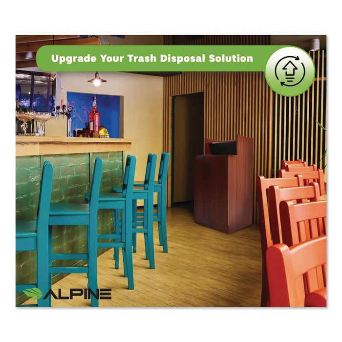 Food Service Trash Enclosure, 32 gal, Melamine Faced Chipboard, Mahogany
