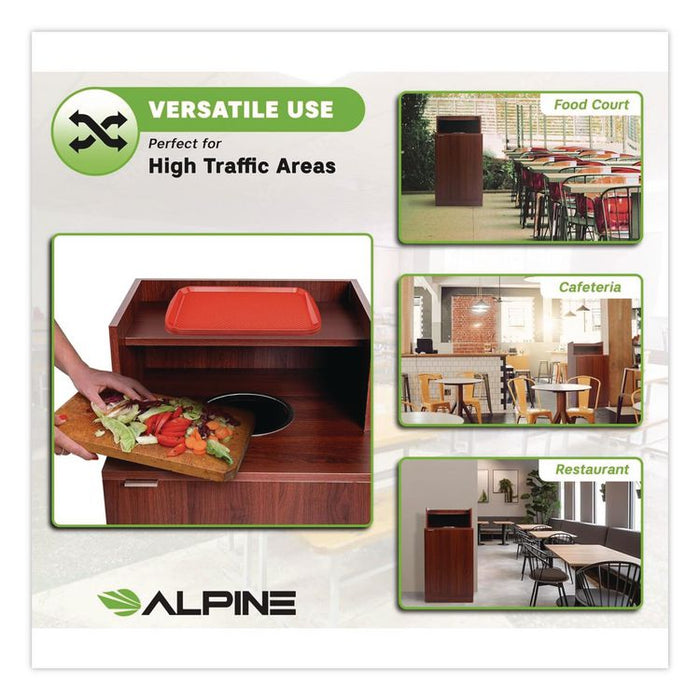 Food Service Trash Enclosure, 32 gal, Melamine Faced Chipboard, Mahogany