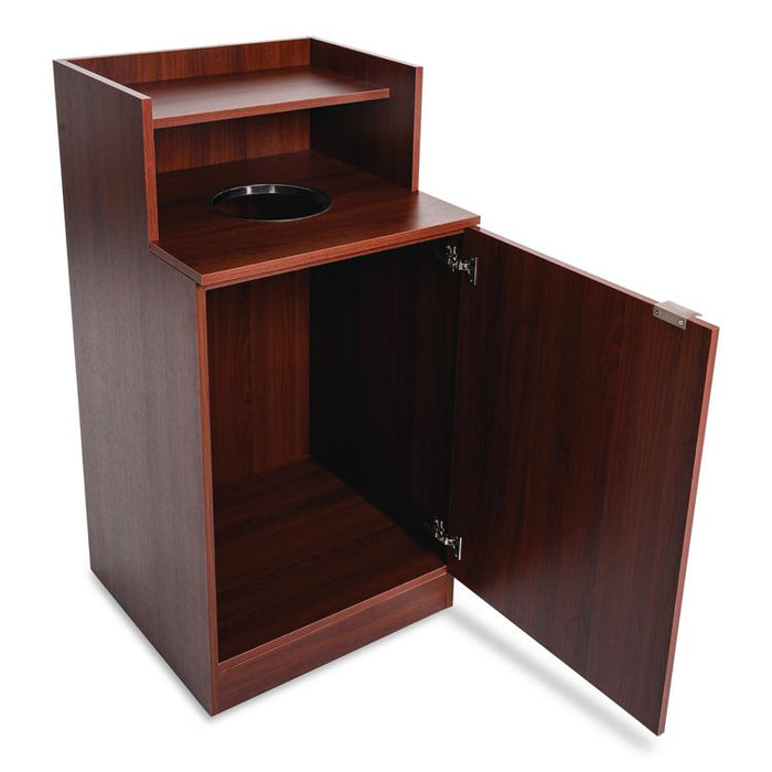 Food Service Trash Enclosure, 32 gal, Melamine Faced Chipboard, Mahogany