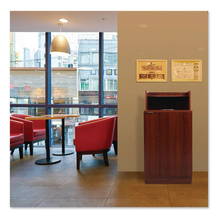 Food Service Trash Enclosure, 32 gal, Melamine Faced Chipboard, Mahogany