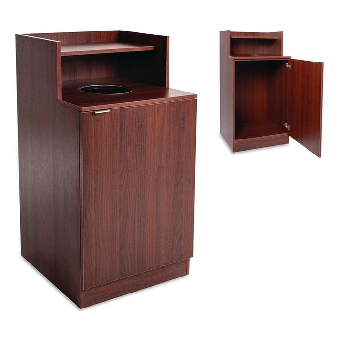 Food Service Trash Enclosure, 32 gal, Melamine Faced Chipboard, Mahogany