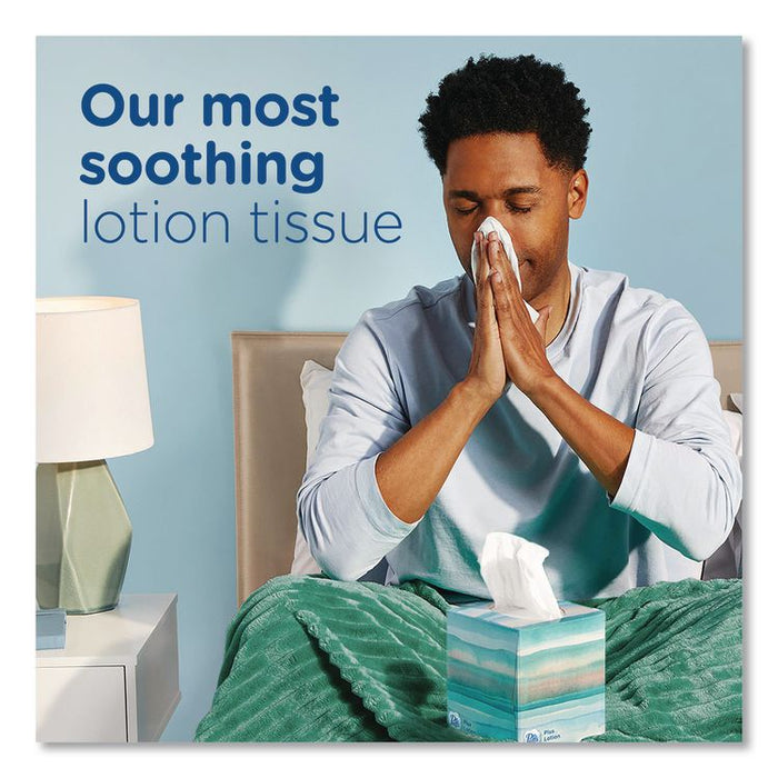Plus Lotion Facial Tissue, 2-Ply, White, 124 Sheets/Box, 3 Box/Pack