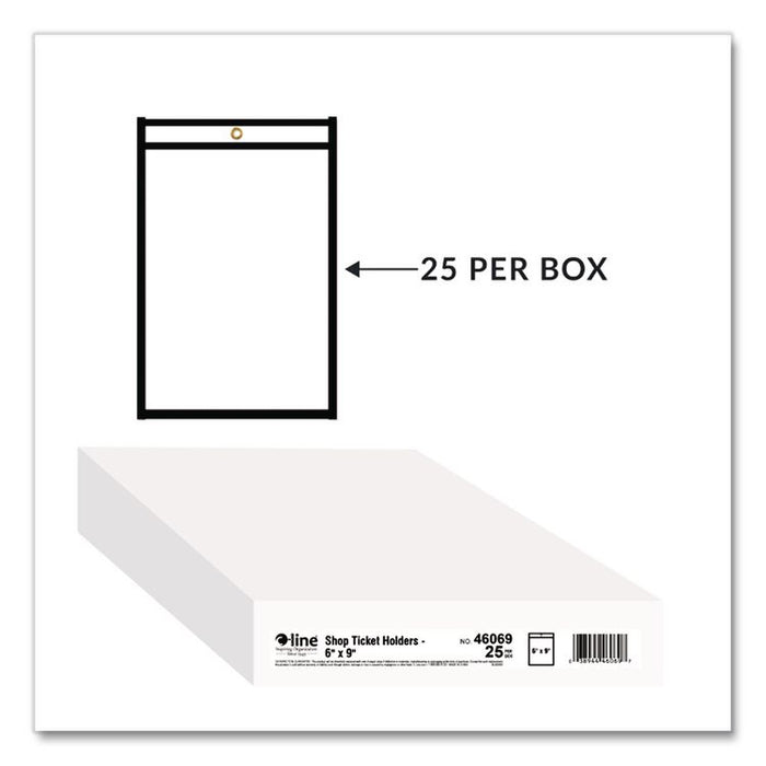 Stitched Shop Ticket Holders, Super Heavy-Duty, Top Load 6 x 9 Insert, Clear Front, Black Border, 25/Box
