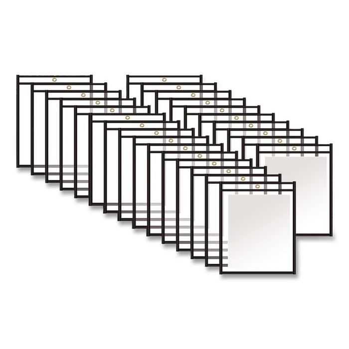 Stitched Shop Ticket Holders, Heavy-Duty, Top Load 12 x 15 Insert, Clear Front, Black Border, 25/Box