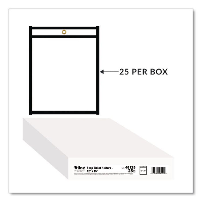 Stitched Shop Ticket Holders, Heavy-Duty, Top Load 12 x 15 Insert, Clear Front, Black Border, 25/Box