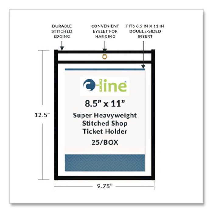Stitched Shop Ticket Holders, Super Heavy-Duty, Top Load 8.5 x 11 Insert, Clear Front, Black Border, 25/Box