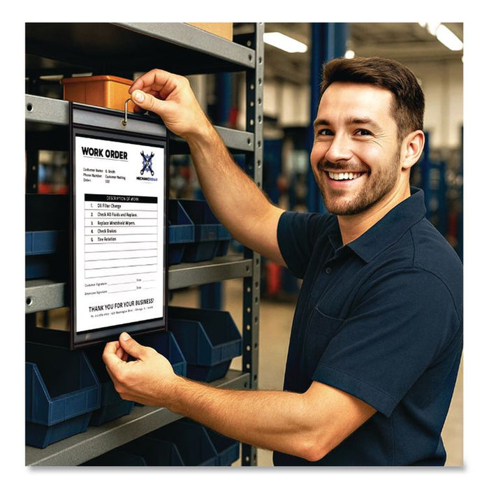 Stitched Shop Ticket Holders, Super Heavy-Duty, Top Load 8.5 x 11 Insert, Clear Front, Black Border, 25/Box