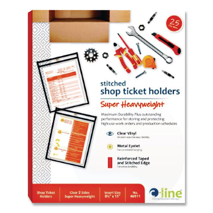 Stitched Shop Ticket Holders, Super Heavy-Duty, Top Load 8.5 x 11 Insert, Clear Front, Black Border, 25/Box