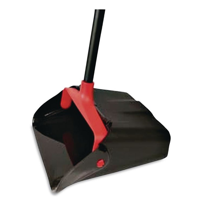 Maxi-Plus Lobby Dust Pan with Rear Wheels, 13 x 35, 30" Handle, Plastic, Black, 6/Carton