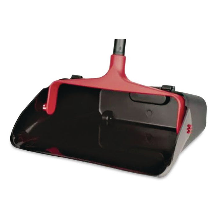 Maxi-Plus Lobby Dust Pan with Rear Wheels, 13 x 35, 30" Handle, Plastic, Black, 6/Carton