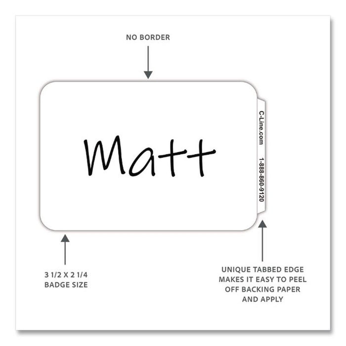Self-Adhesive Name Badges, 3.5 x 2.25, White, 100/Box