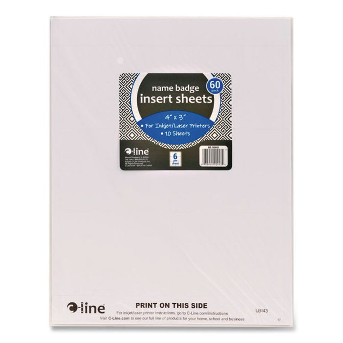Name Badge Inserts, 4 x 3, White, 60/Pack