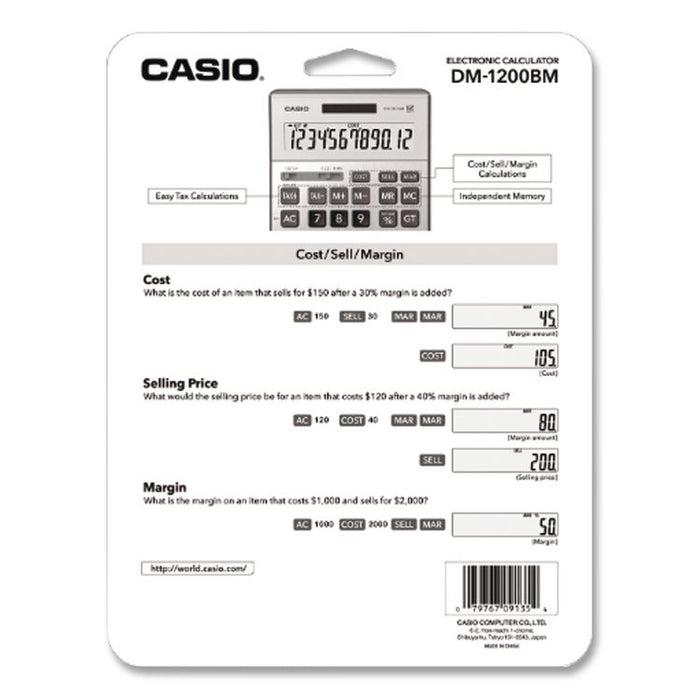 DM1200BM Desktop Calculator, 12-Digit LCD, Silver