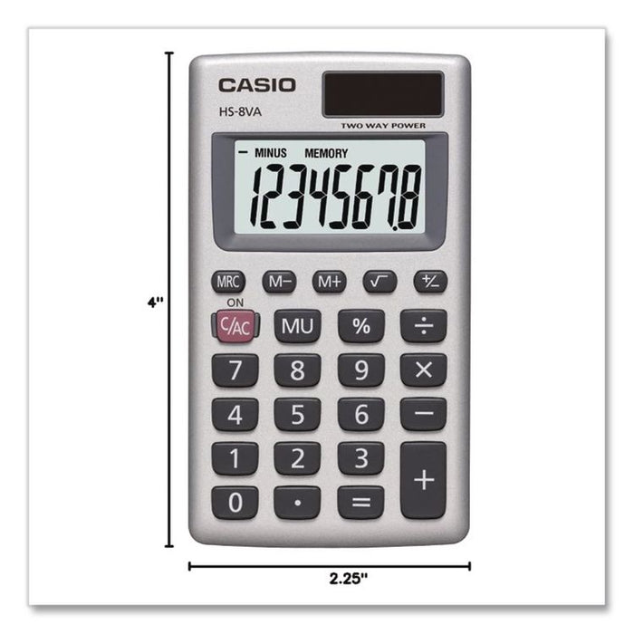 HS-8VA Handheld Calculator, 8-Digit LCD, Silver