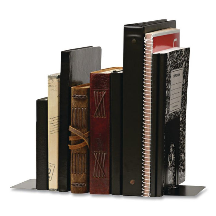 Steel Bookends, Contemporary Style, Nonskid Base, 4.75 x 4.75 x 4.75, Black, Pair