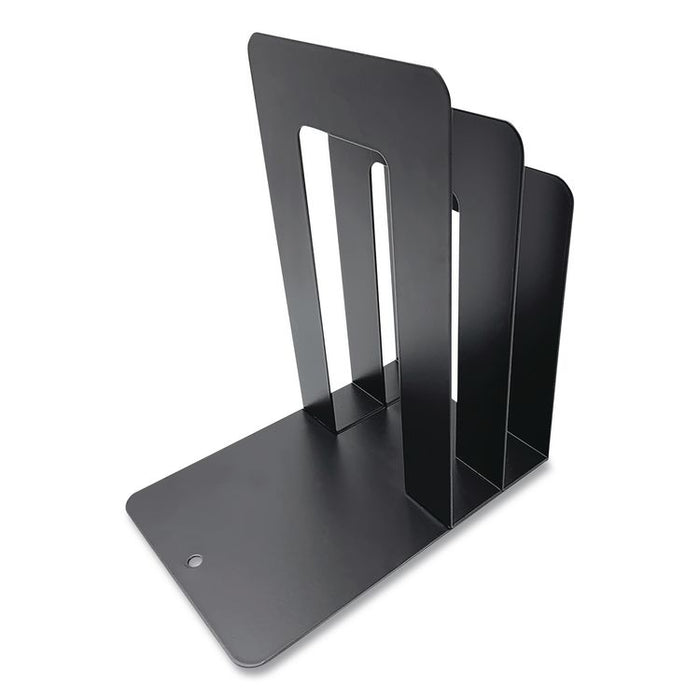 Steel Bookend with Sorter, Contemporary Style, Nonskid Base, 5 x 7 x 8, Black