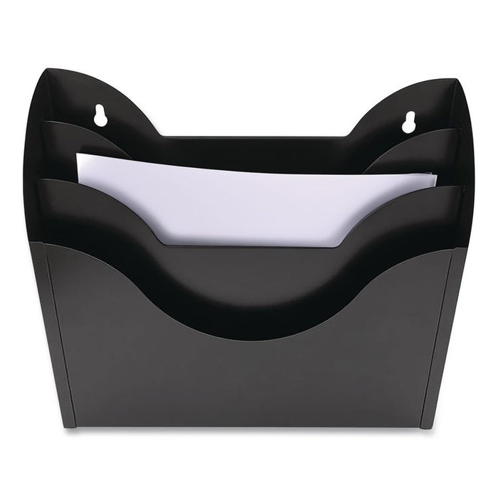 Three-Compartment Steel Wall Sorter, 3 Sections, Legal/Letter Size, 13" x 3.5" x 11.25", Black