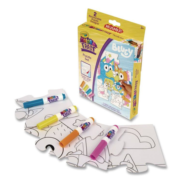 Bluey Color and Erase Reusable Puzzle Set with (12) Two-Sided Puzzle Pieces and (4) Markers, Ages 3 and Up, 16 Pieces