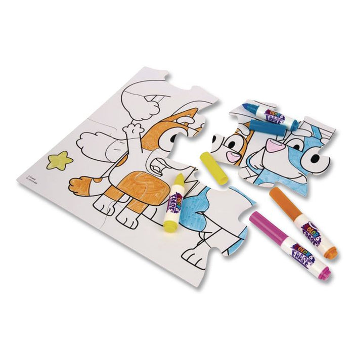 Bluey Color and Erase Reusable Puzzle Set with (12) Two-Sided Puzzle Pieces and (4) Markers, Ages 3 and Up, 16 Pieces