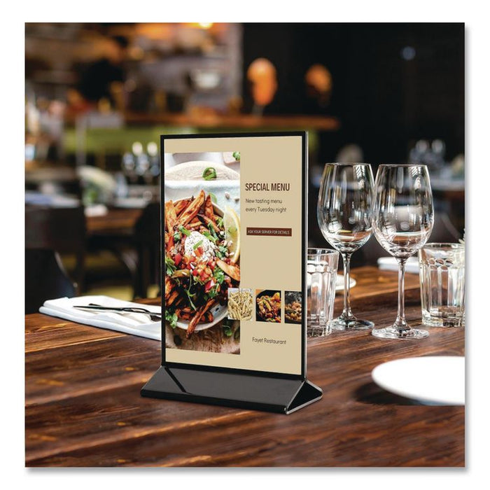Tabletop Sign and Menu Holder, 5 x 7 Insert, Clear with Black Frame