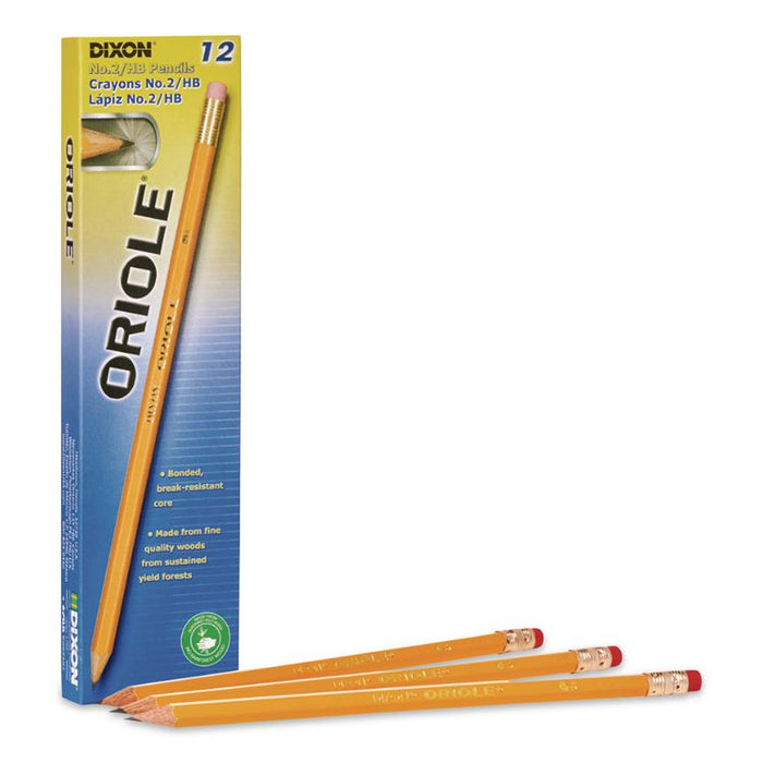 Oriole Presharpened Pencils, HB (#2), Black Lead, Yellow Barrel, Dozen