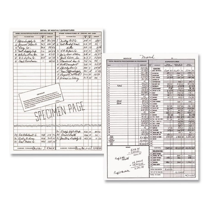 Simplified Monthly Bookkeeping Record, 4 Column Format, Tan Cover, 11 x 8.5 Sheets, 128 Sheets/Book
