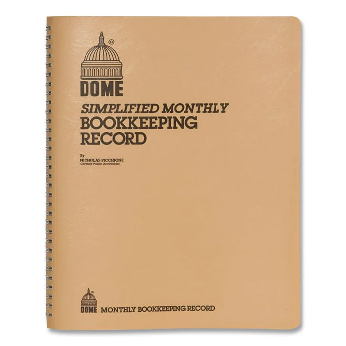 Simplified Monthly Bookkeeping Record, 4 Column Format, Tan Cover, 11 x 8.5 Sheets, 128 Sheets/Book