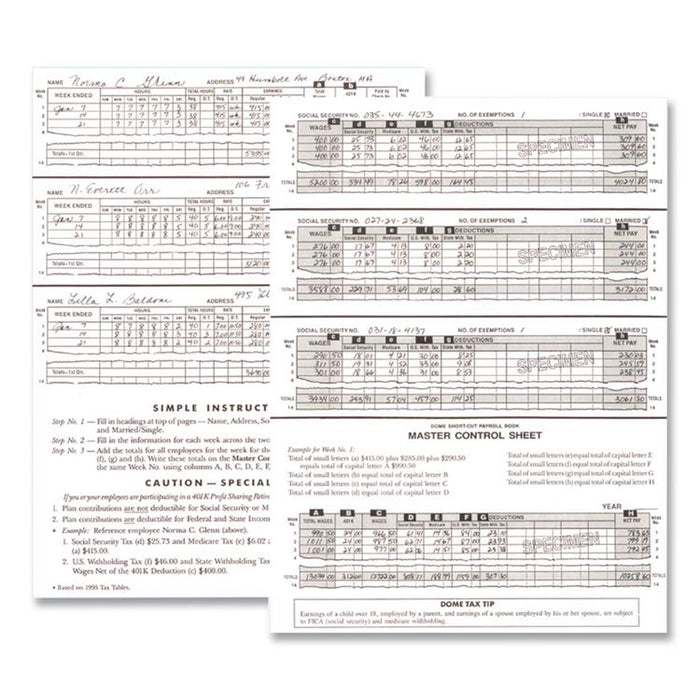 Single Entry Monthly Payroll (50 Employee) Record, Double-Page 7-Column Format, Blue Cover, 11 x 8.5 Sheets, 128 Sheets/Book