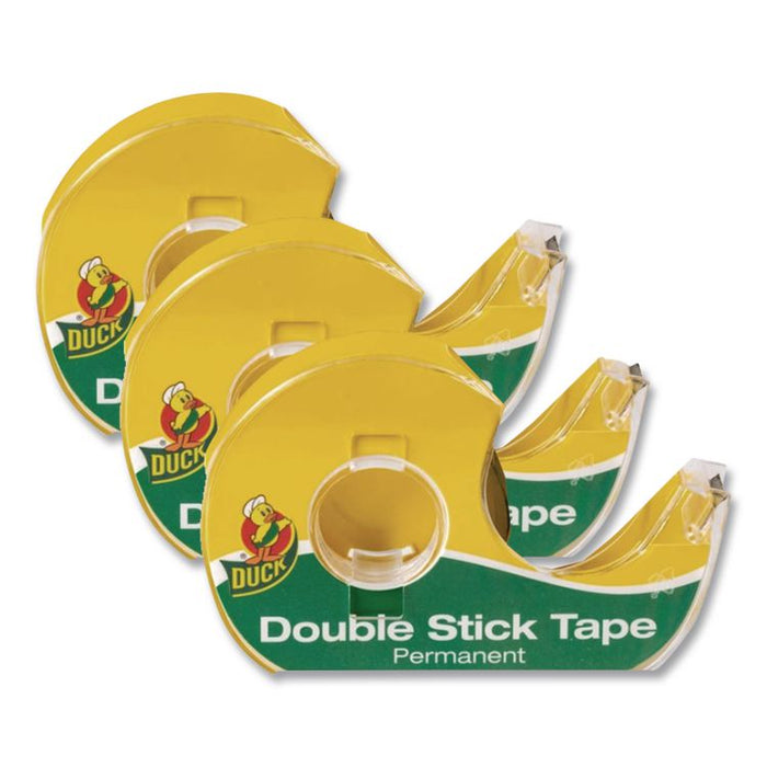 Permanent Double-Stick Tape with Dispenser, 1" Core, 0.5" x 25 ft, Clear, 3/Pack