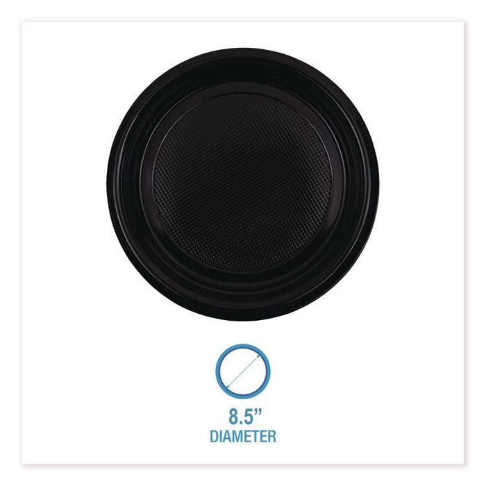 Hi-Impact Plastic Dinnerware, Plate, 9" dia, Black, 500/Carton