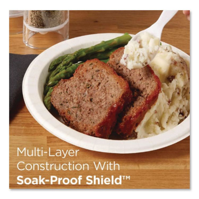 Pathways Soak-Proof Shield Mediumweight Paper Plates, WiseSize, 6.87" dia, Green/Burgundy, 125/Pack