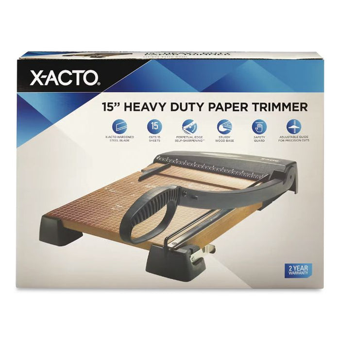Heavy-Duty Wood Base Guillotine Trimmer, 15 Sheets, 15" Cut Length, 12 x 15