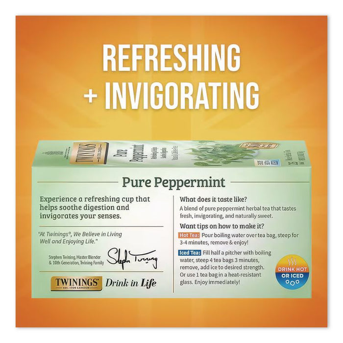 Tea Bags, Pure Peppermint, 1.76 oz Filterbag, 25/Box