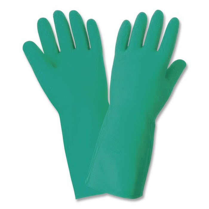 Pro N650 Series Flock-Lined Nitrile Rubber Gloves, 13" Long, Large, Green, 12 Pairs