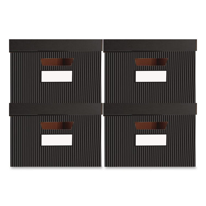 STOR/FILE Decorative Medium-Duty Storage Box, Letter/Legal Files, 12.5" x 16.25" x 10.25", Black/Gray Pinstripe Design, 4/CT