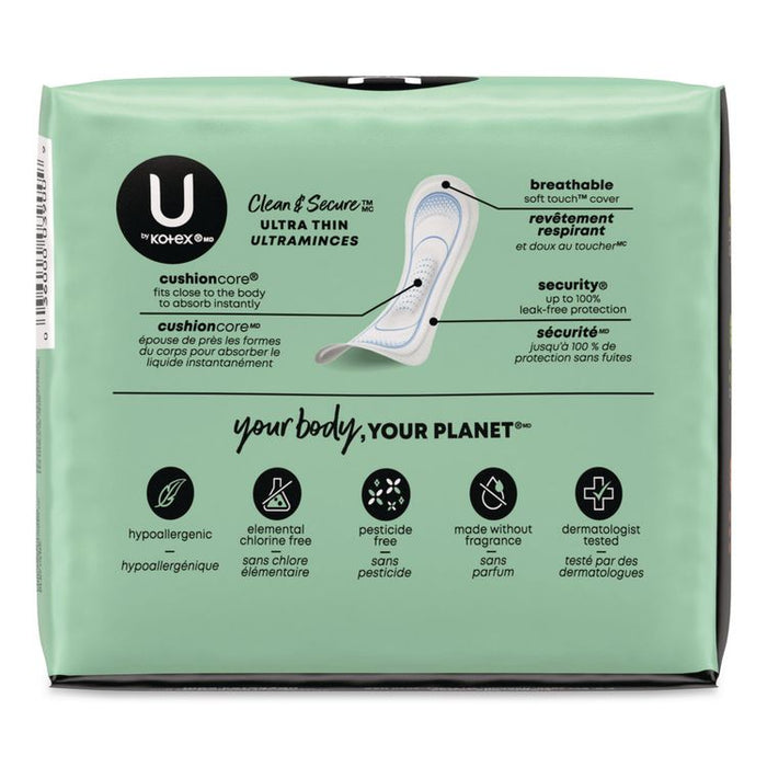 U by Kotex Security Ultra Thin Feminine Pads, Heavy Absorbency, 20/Pack, 8 Packs/Carton