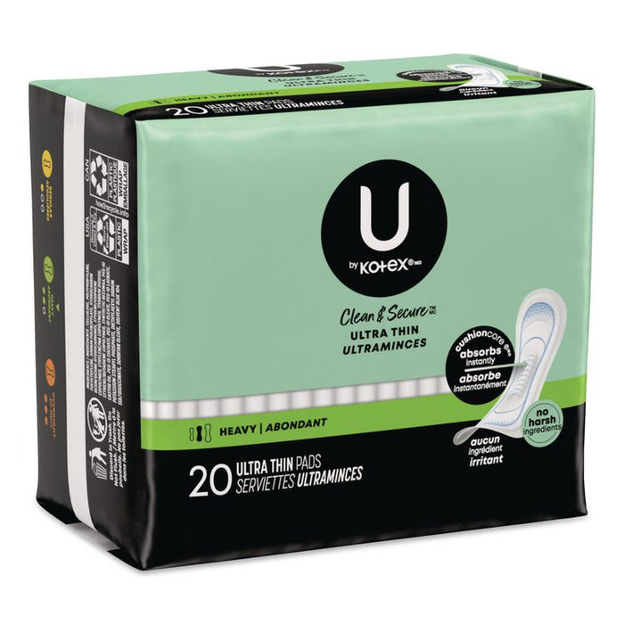 U by Kotex Security Ultra Thin Feminine Pads, Heavy Absorbency, 20/Pack, 8 Packs/Carton